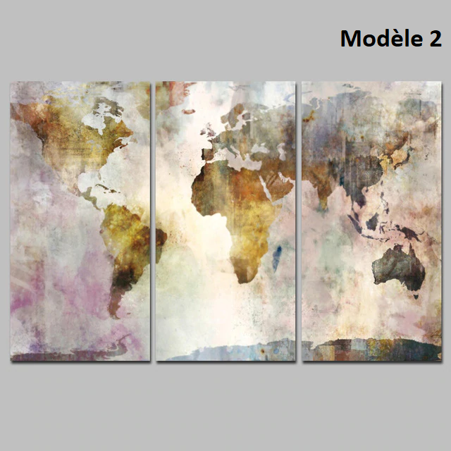 3 Posters En Toile Et Aquarelle Carte Du Monde